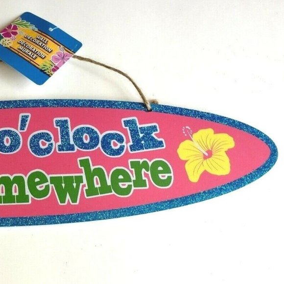 IT'S 5 O'CLOCK SOMEWHERE Hibiscus Wood Sign Luau Tiki Bar Wall Island Decoration - Picture 3 of 11